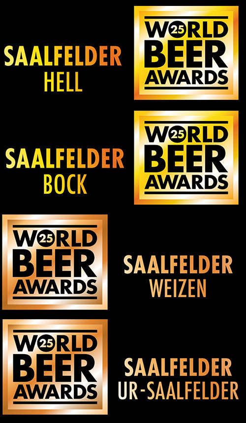 Auszeichnungen bei World Beer Awards Germany 2025: Gold für Saalfelder Hell und Saalfelder Bock, Bronze für Saalfelder Weizen und Ur-Saalfelder
