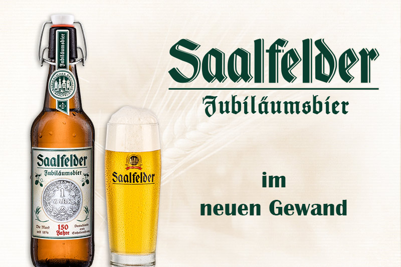 Saalfelder Jubiläumsbier in der Bügelflasche mit neuem Etikett